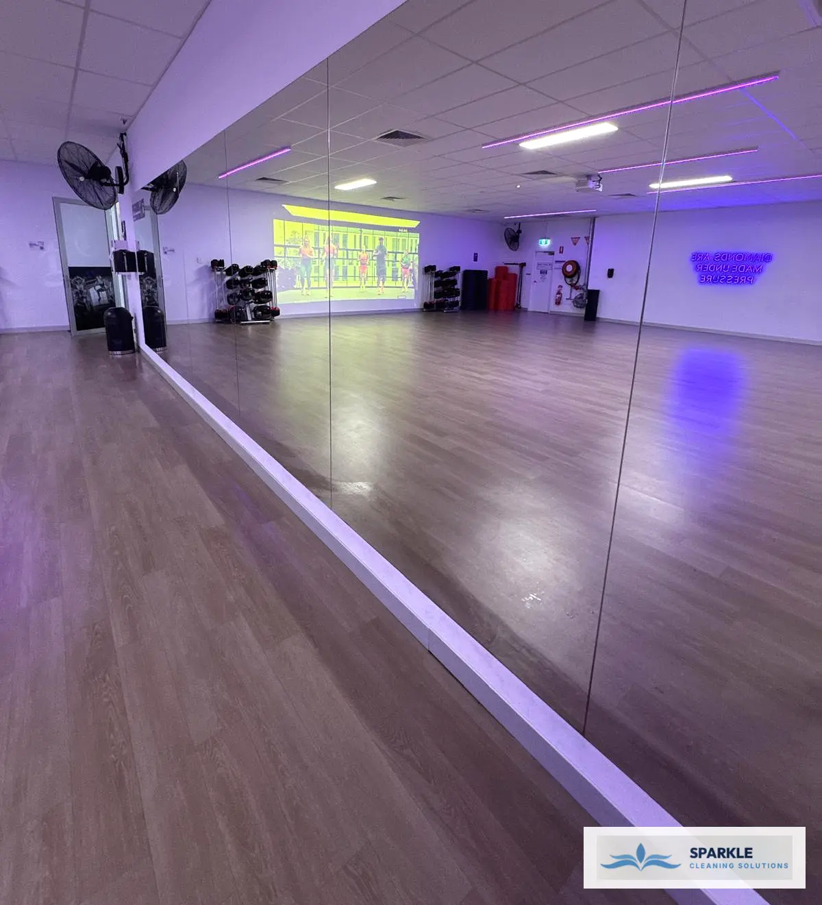 Police checked professional commercial cleaning team maintaining fitness studio facility